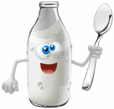 卡通牛奶瓶拿着个勺子世界牛奶日png图片素材