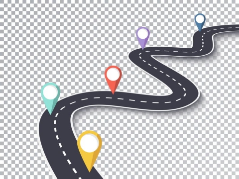 蜿蜒的公路道路以彩色定位标志图片免抠矢量图