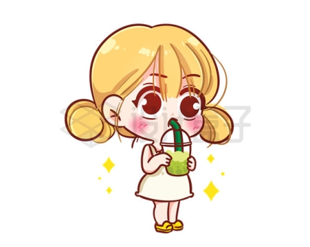 超可爱卡通女孩正在喝奶茶8509929矢量图片免抠素材
