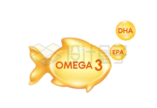 鱼形的OMEGA3欧米伽3和DHA藻油EPA深海鱼油不饱和脂肪成分胶囊1393017矢量图片免抠素材