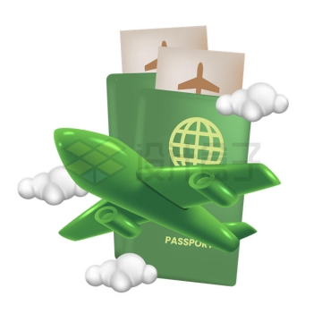 3D立体风格卡通飞机和护照象征了环球旅行4312979矢量图片免抠素材