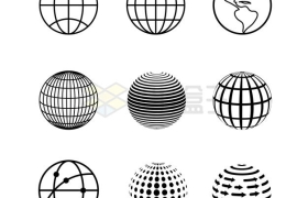 九款线条组成的圆球地球图案2025217矢量图片免抠素材