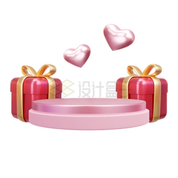 粉色圆形展台和情人节礼物盒3D模型2524151PSD免抠图片素材
