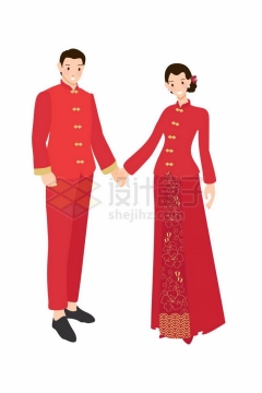 身穿中国传统红色结婚礼服的新郎新娘5336731矢量图片免抠素材