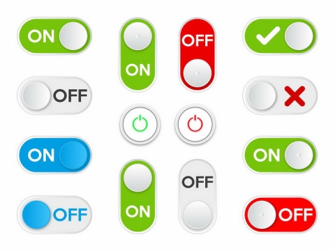 各种绿色蓝色红色的滑动开关按钮png图片免抠矢量素材