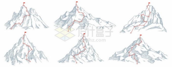 6款登山线路图和手绘风格高峰8878712矢量图片免抠素材免费下载