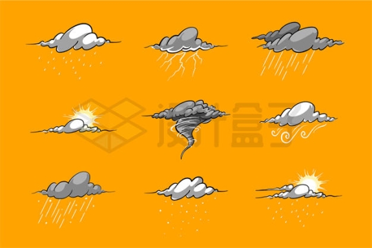 卡通龙卷风闪电大雨大风漫画风格插画3973175矢量图片免抠素材