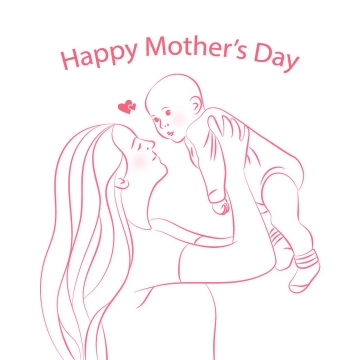 粉色线条妈妈抱着孩子母亲节简笔画免抠矢量图片素材