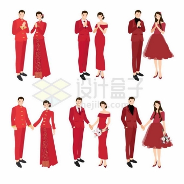 6款身穿红色结婚礼服的新郎和新娘9164666矢量图片免抠素材