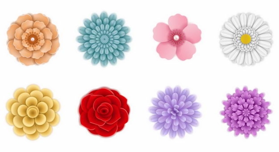八款对称风格的彩色花朵鲜花花卉图案7170283EPS图片免抠素材