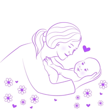 紫色线条妈妈抱着孩子母亲节简笔画免抠矢量图片素材