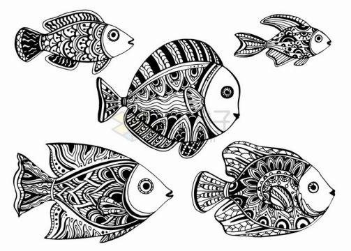 一群珊瑚鱼抽象图案纹理部落民族图腾png图片免抠矢量素材