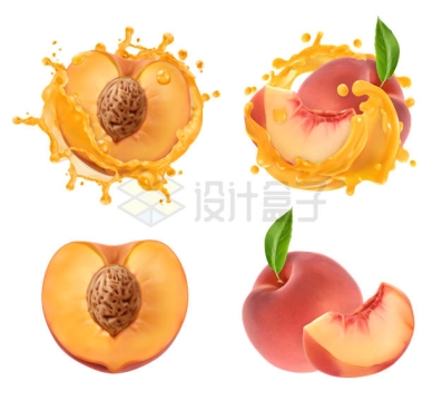 4款切开的桃子水蜜桃和果汁美味水果7161326矢量图片免抠素材