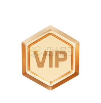 金色六边形VIP会员勋章标志3D模型5090800PSD免抠图片素材