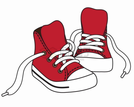 解开鞋带的红色休闲鞋平底鞋运动鞋线条彩绘插画png图片免抠矢量素材