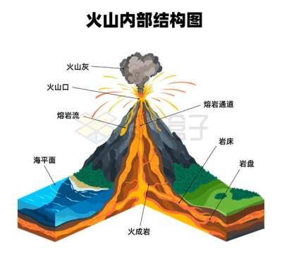 卡通火山喷发内部结构解剖图6976832矢量图片免抠素材