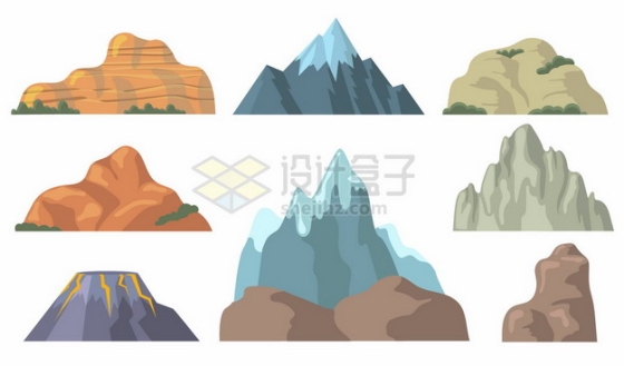  8 cartoon high mountains, snow mountains, volcanoes and other mountains 181209png vector image materials