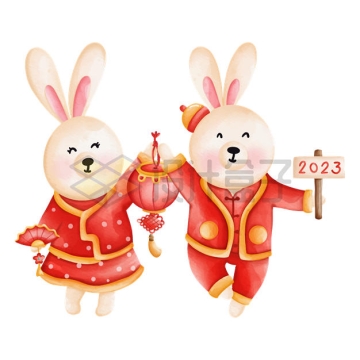 2023年兔年新年春节身穿红色衣服的卡通兔子5441273矢量图片免抠素材