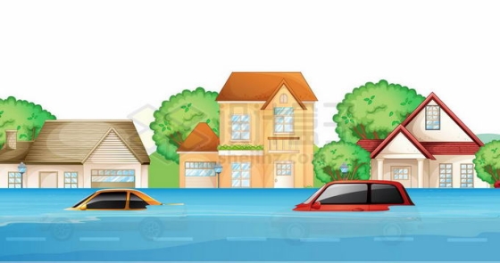 被洪水包围的房子和汽车9396571矢量图片免抠素材免费下载