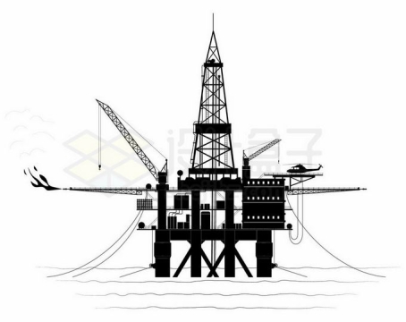 黑色线条风格大海上的石油钻井平台油气田开采5206733矢量图片免抠素材免费下载