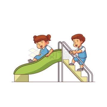 卡通男孩女孩正在玩滑滑梯2595200矢量图片免抠素材