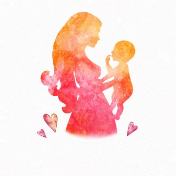 水墨画风格妈妈抱着孩子母亲节免抠矢量图片素材