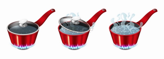 3款红色汤锅在煤气灶上烧水开水厨房用具png图片素材