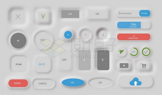 各种3D立体灰色蓝色风格APP软件UI设计控制按钮设计9230691矢量图片免抠素材免费下载