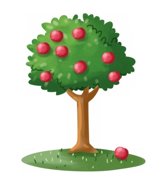 卡通苹果树上的红苹果彩绘插画png图片素材
