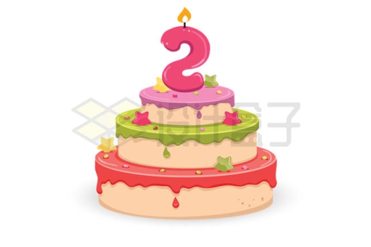 两岁2岁生日蛋糕三层蛋糕7357752矢量图片免抠素材