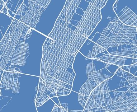  Linear New York map with blue background and white line