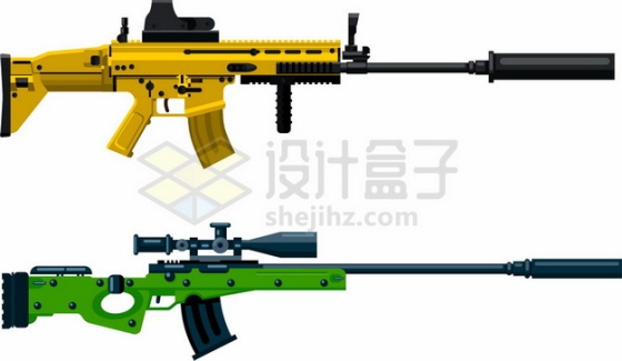两款彩色装了消音器的狙击枪360971png图片素材
