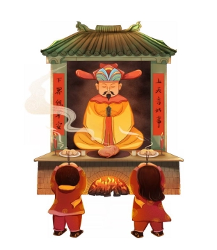 卡通民众正在土地庙烧香礼拜土地公公土地爷中国传统的神仙画像5028501免抠图片素材