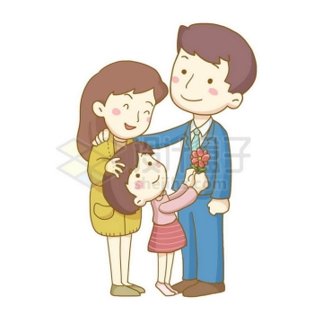 父亲节给爸爸送花的卡通女儿一家三口插画9179761免抠图片素材