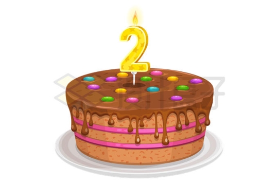 巧克力2岁生日蛋糕两岁生日蜡烛4637273矢量图片免抠素材