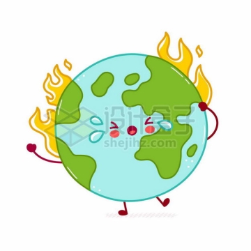燃烧着火苗冒火的卡通地球象征了全球气候变暖4085231矢量图片免抠素材