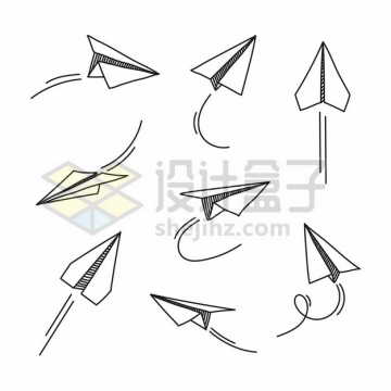8款手绘线条风格飞行中的纸飞机2517116矢量图片免抠素材