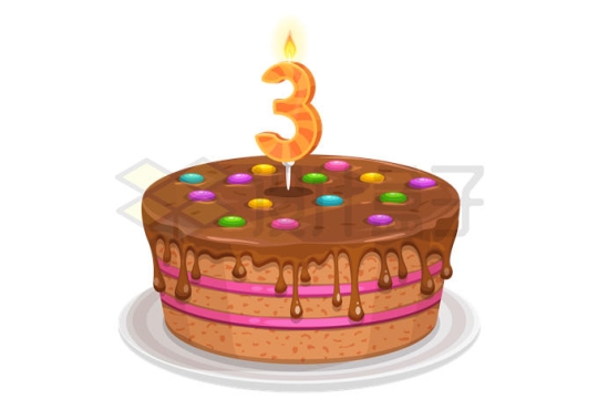 巧克力3岁生日蛋糕三岁生日蜡烛5185351矢量图片免抠素材