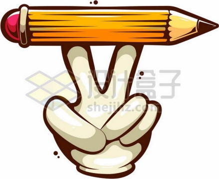 卡通白色的手转黄色铅笔5239097png图片免抠素材