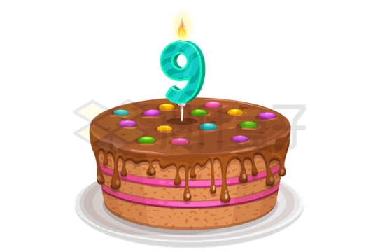 巧克力9岁生日蛋糕九岁生日蜡烛5257119矢量图片免抠素材