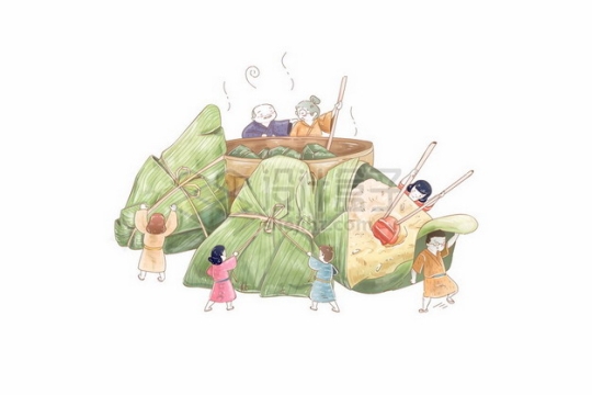 卡通孩子们正在吃巨大的粽子端午节插画120241png图片素材