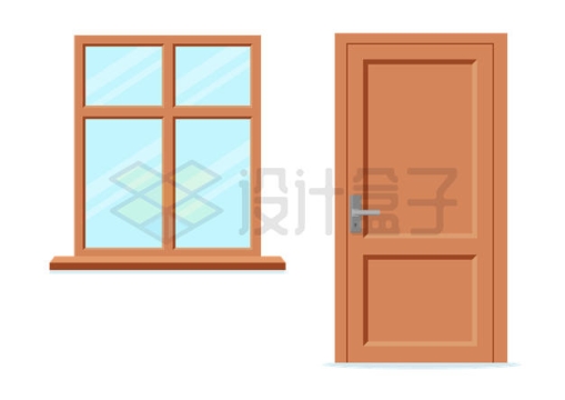 普通的木门和木窗户7160692矢量图片免抠素材
