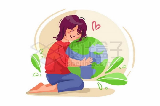 卡通女孩抱着地球保护地球手绘插画4219309矢量图片免抠素材免费下载