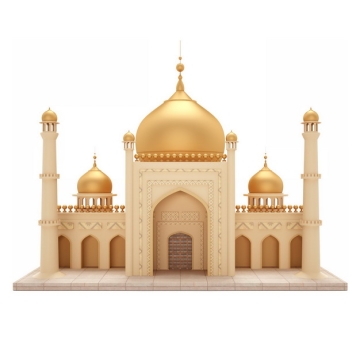3D立体金顶的金色阿拉伯伊斯兰清真寺建筑989312png图片素材