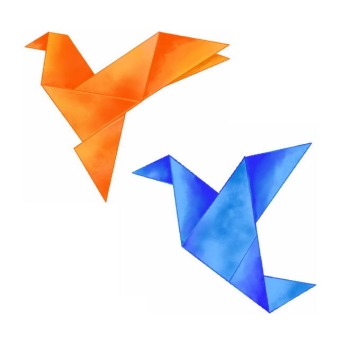 2个橙色蓝色千纸鹤水彩画插画7869845免抠图片素材