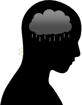 人体头部剪影和下雨的乌云象征了心情不好png图片素材