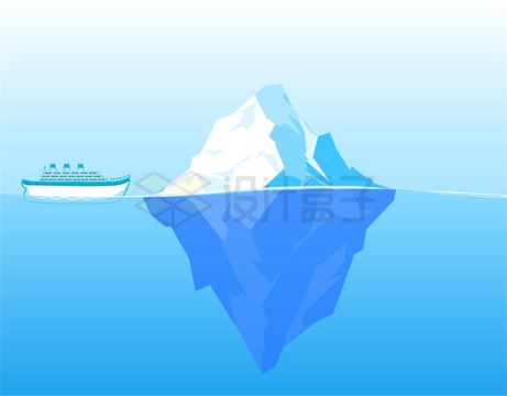 海面上的卡通冰山和一艘游轮4186067矢量图片免抠素材