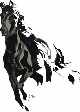 黑色泼墨风格涂鸦奔跑的骏马图片png免抠素材