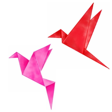 2个红色和粉色的千纸鹤水彩画插画7506900免抠图片素材