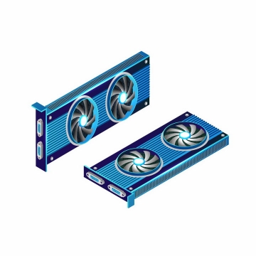 两款超炫的蓝色电脑显卡配件png图片免抠矢量素材
